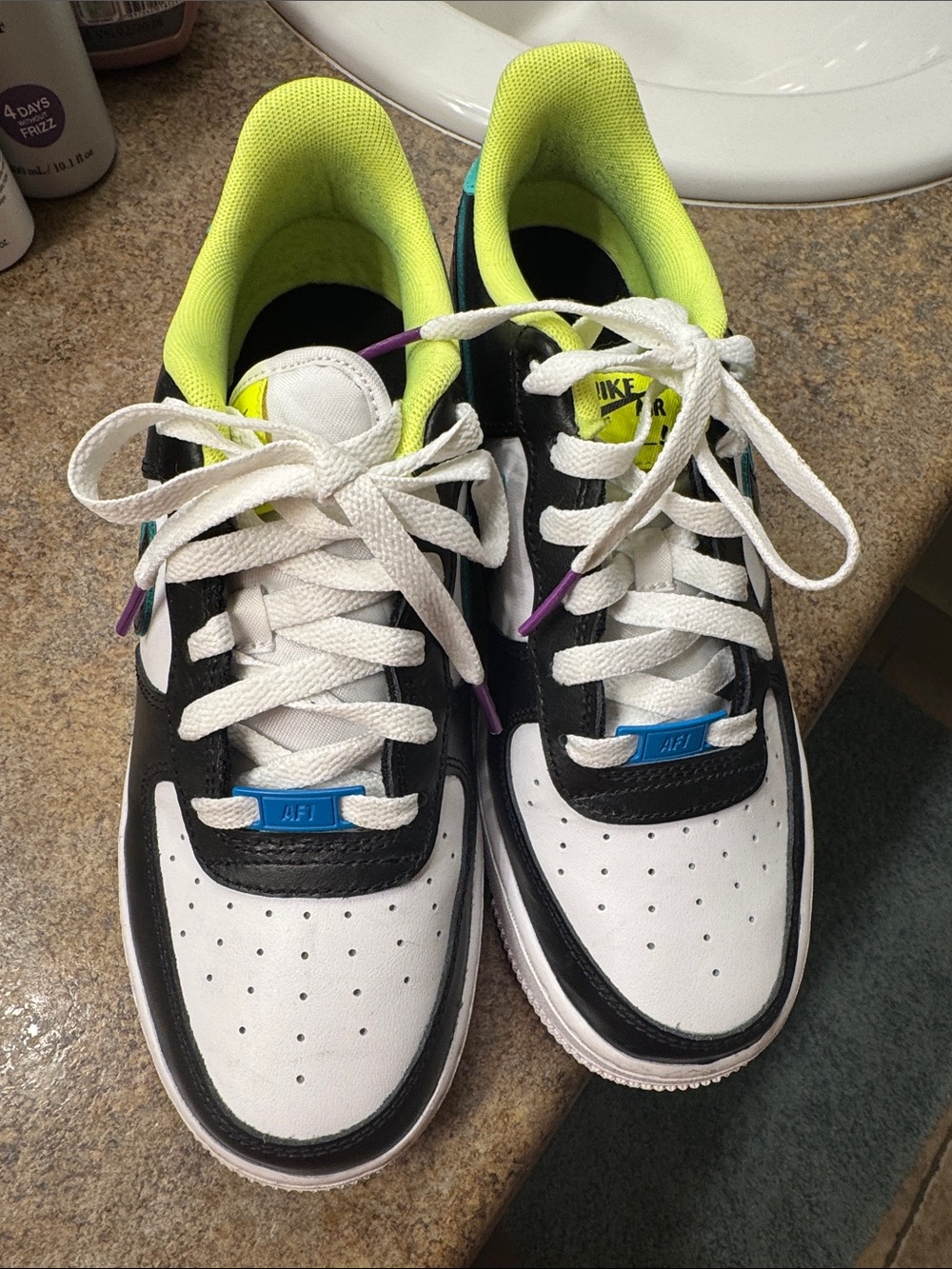 Nike Kids White and Black Sneakers with Neon Yellow Accents